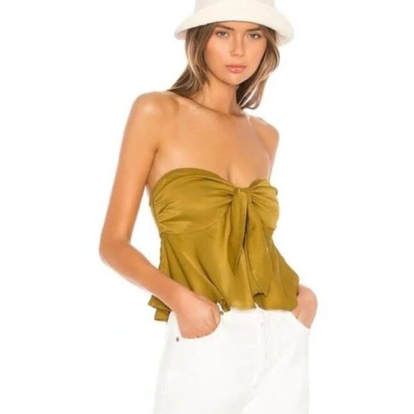 LPA‎ Revolve Womens Mustard Yellow Tie-Front Strapless Top Adjustable Size Small - Picture 1 of 9